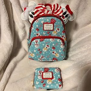 Mickey and Minnie Snowman Loungefly mini backpack set